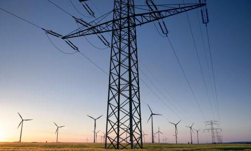 Transmission lines during a sunset. 